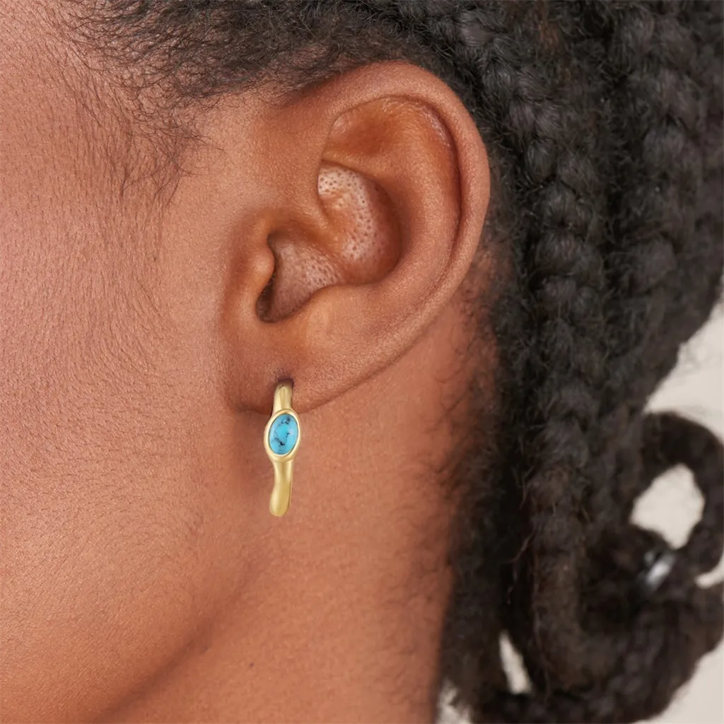 14K Gold Plated Oval SyntheticTurquoise Huggie Hoop Earrings by Ania Haie