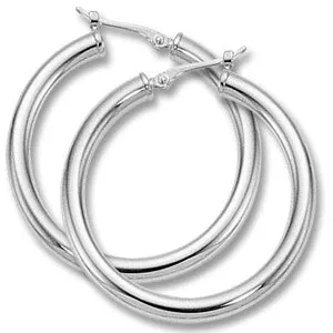 14K WHITE GOLD 31MM TUBE HOOP EARRINGS