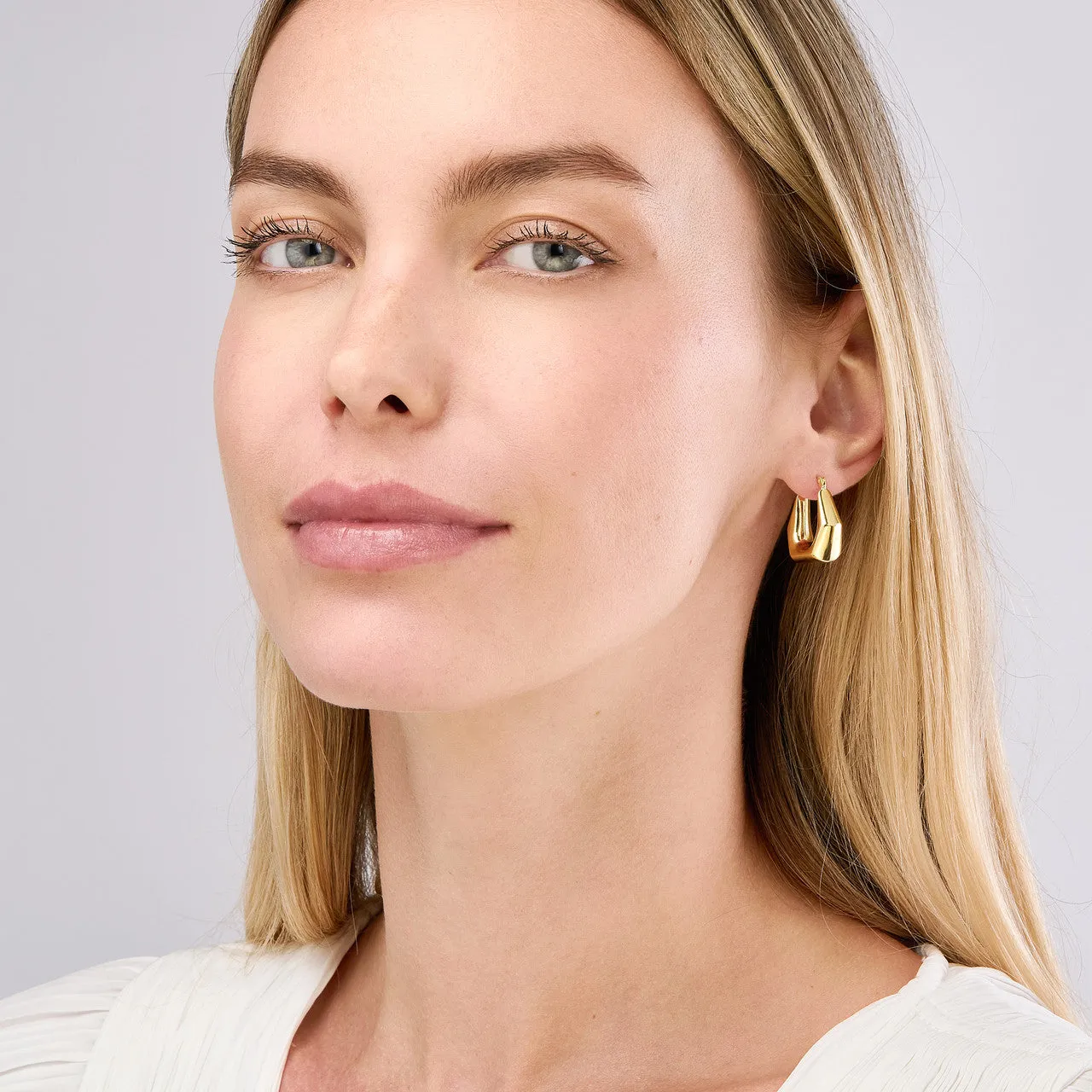 14k Yellow Gold Puffy Pentagon Shaped Geometric Design Hoop Earrings