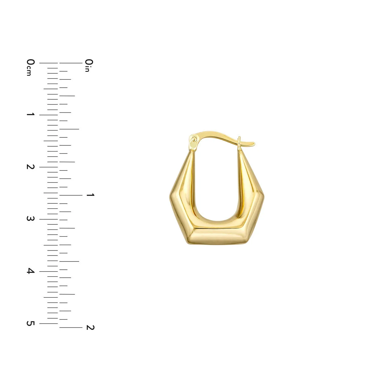 14k Yellow Gold Puffy Pentagon Shaped Geometric Design Hoop Earrings