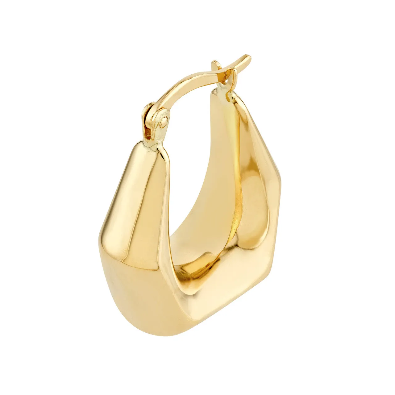 14k Yellow Gold Puffy Pentagon Shaped Geometric Design Hoop Earrings
