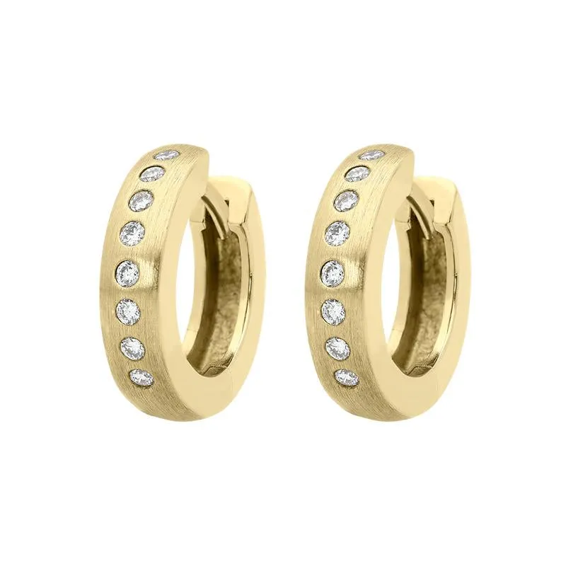 18ct Yellow Gold Diamond Brilliant Cut Satin Hoop Earrings