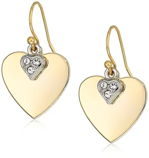 1928 Jewelry 14K Gold-Dipped And Clear Crystal Heart Drop Earrings