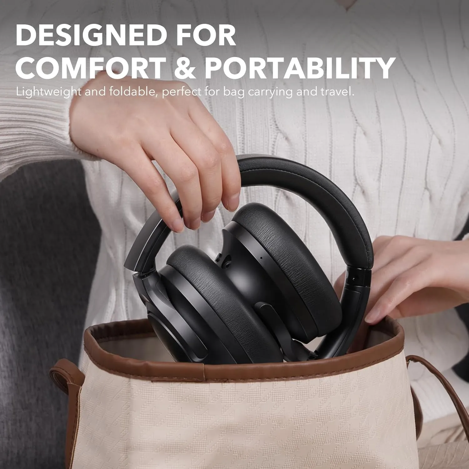 1Mii Y8 Noise Cancelling Headphones, Wireless LDAC Hi-Res Audio, 75H Battery Life, Comfortable, Over Ear Headphones Bluetooth 5.3 for Plane/Travel/Office - Black