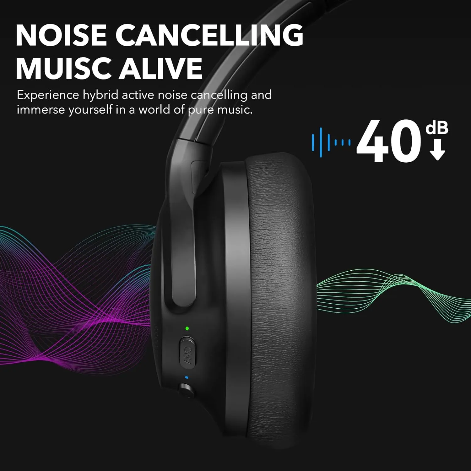 1Mii Y8 Noise Cancelling Headphones, Wireless LDAC Hi-Res Audio, 75H Battery Life, Comfortable, Over Ear Headphones Bluetooth 5.3 for Plane/Travel/Office - Black
