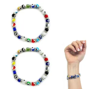 2 Turkish Evil Eye Bracelet Glass Beads Hamsa Judaica Nazar Kabbalah Protection