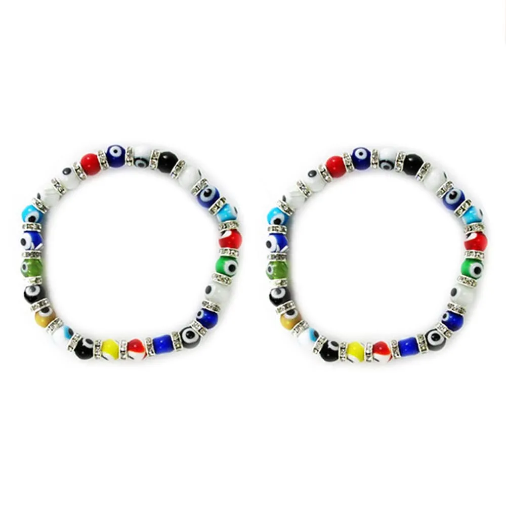 2 Turkish Evil Eye Bracelet Glass Beads Hamsa Judaica Nazar Kabbalah Protection