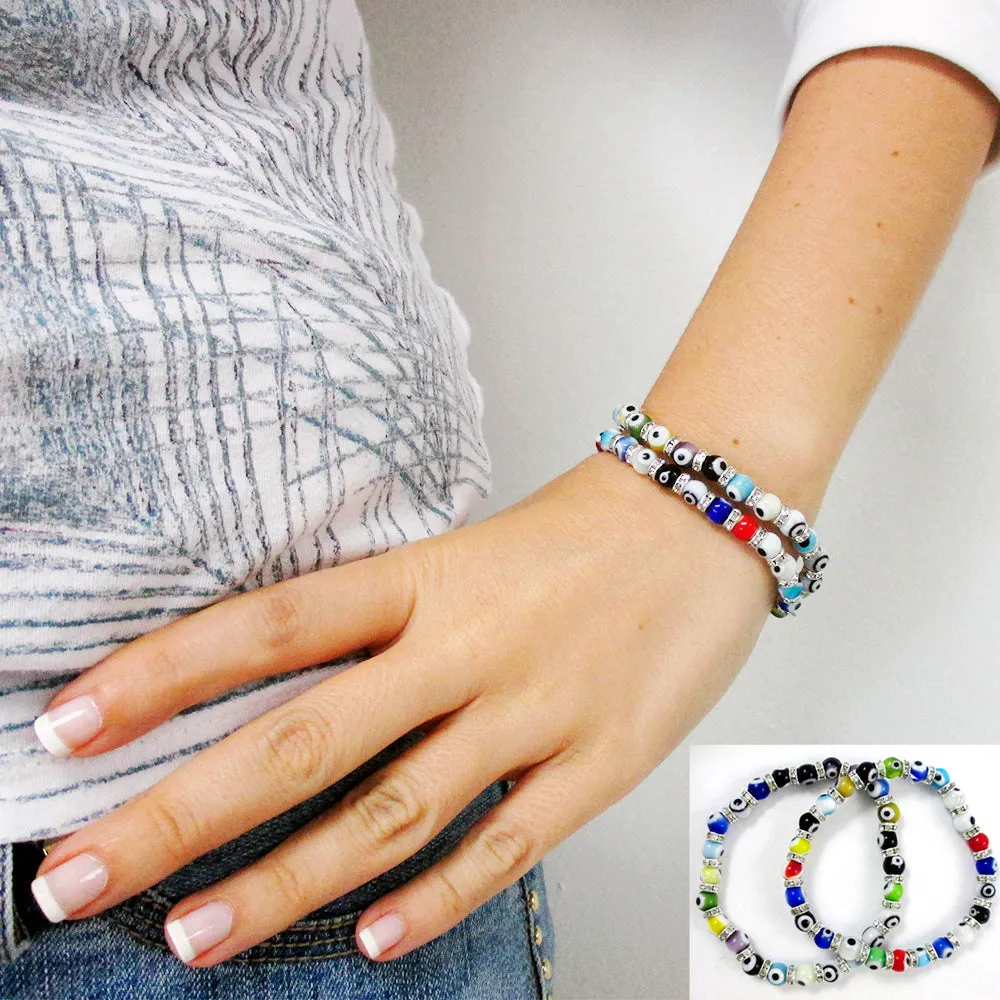 2 Turkish Evil Eye Bracelet Glass Beads Hamsa Judaica Nazar Kabbalah Protection