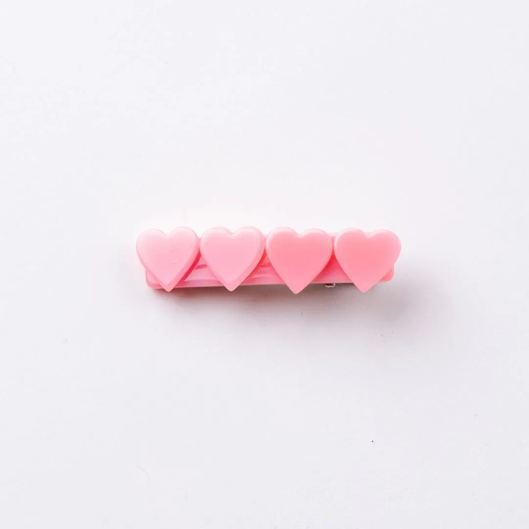 4 Heart Bar Acrylic Hair Clip - 28 Solid Colors