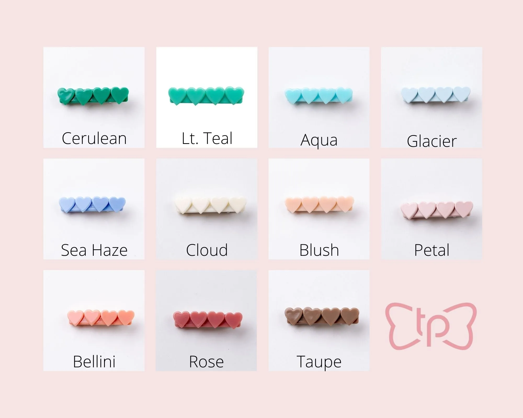 4 Heart Bar Acrylic Hair Clip - 28 Solid Colors