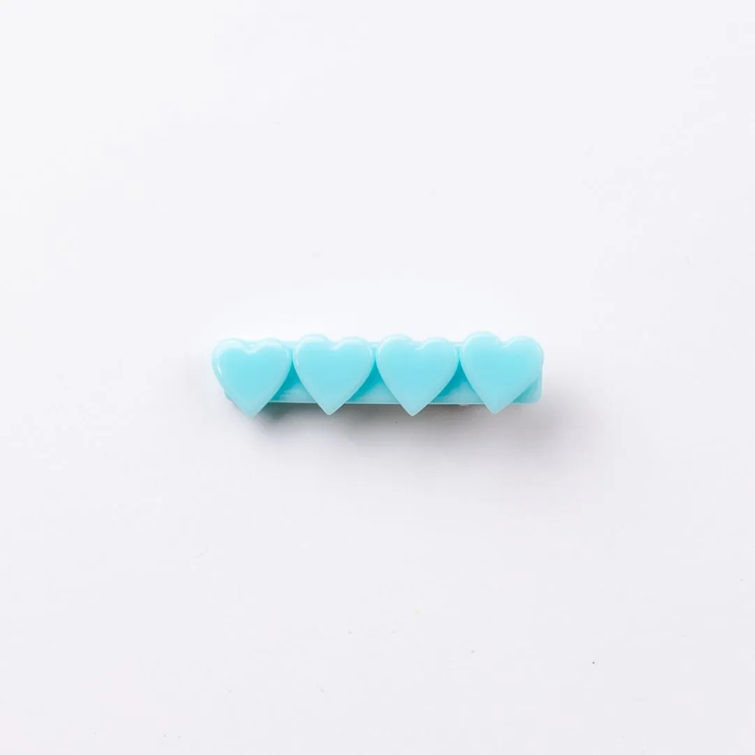 4 Heart Bar Acrylic Hair Clip - 28 Solid Colors