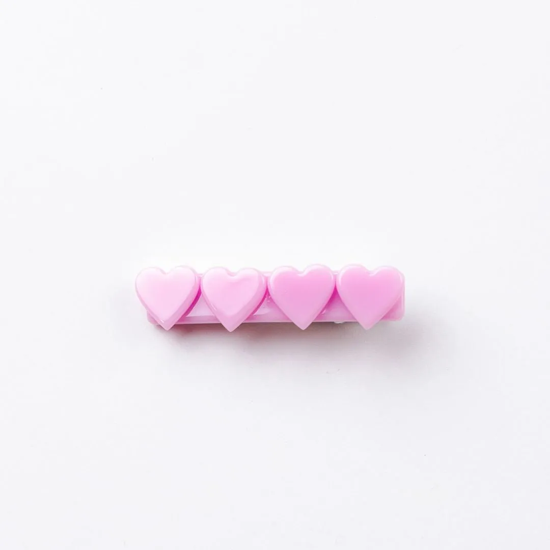 4 Heart Bar Acrylic Hair Clip - 28 Solid Colors