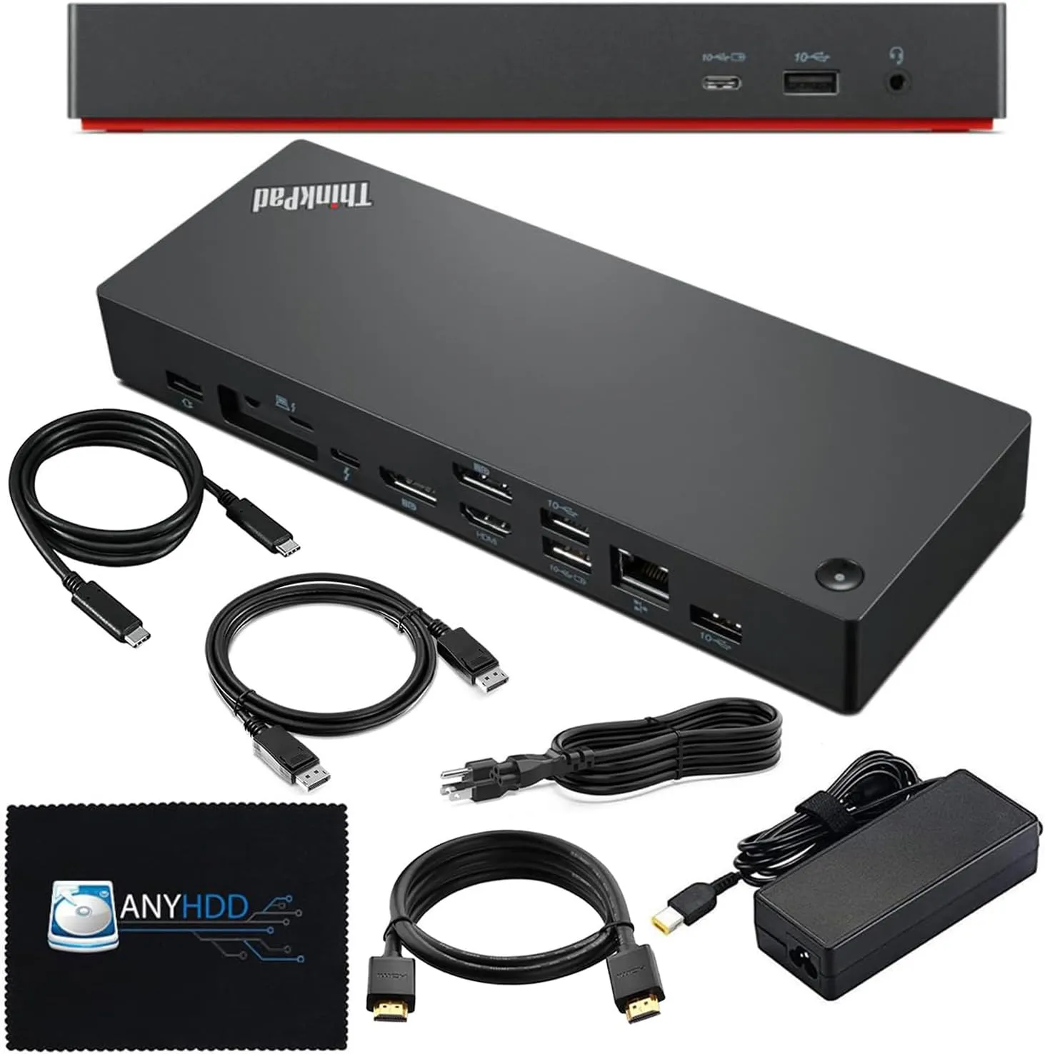40B00135US Lenovo Thinkpad Docking Station USB C - 1 Year Warranty, Thunderbolt 4 Dock with 135W AC Power Adapter   HDMI Cable   DisplayPort Cable   Thunderbolt Cable   Microfiber Cloth