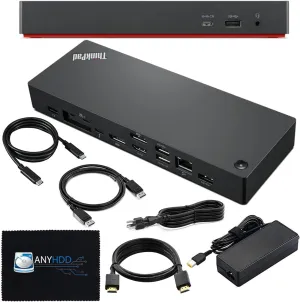 40B00135US Lenovo Thinkpad Docking Station USB C - 1 Year Warranty, Thunderbolt 4 Dock with 135W AC Power Adapter   HDMI Cable   DisplayPort Cable   Thunderbolt Cable   Microfiber Cloth