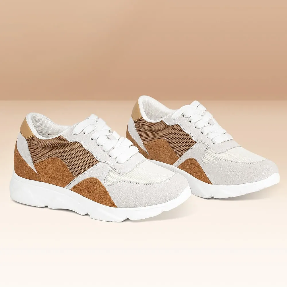 7 CM/2.76 Inches CMR CHAMARIPA Casual Height Increasing Shoes Yellowish Brown Suede Leather For Women
