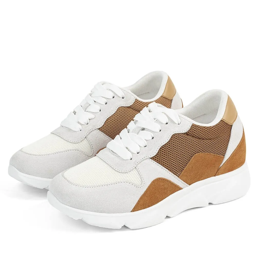 7 CM/2.76 Inches CMR CHAMARIPA Casual Height Increasing Shoes Yellowish Brown Suede Leather For Women