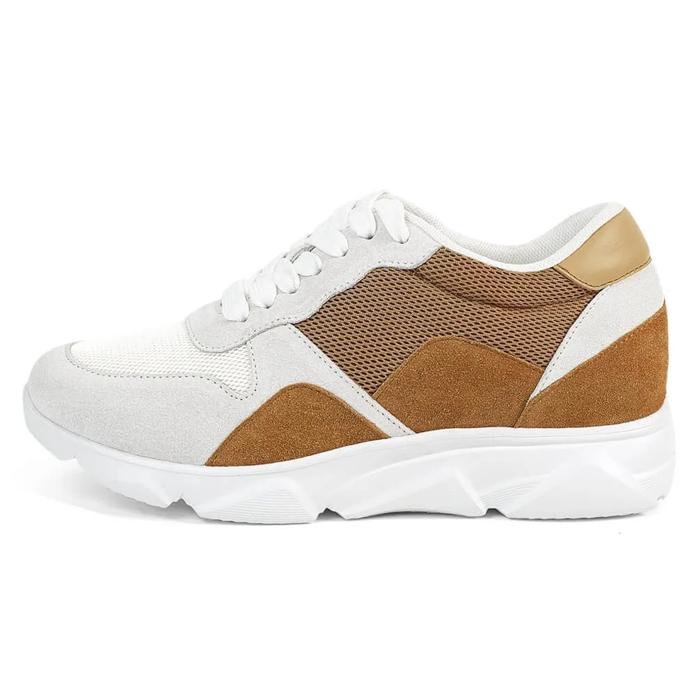 7 CM/2.76 Inches CMR CHAMARIPA Casual Height Increasing Shoes Yellowish Brown Suede Leather For Women