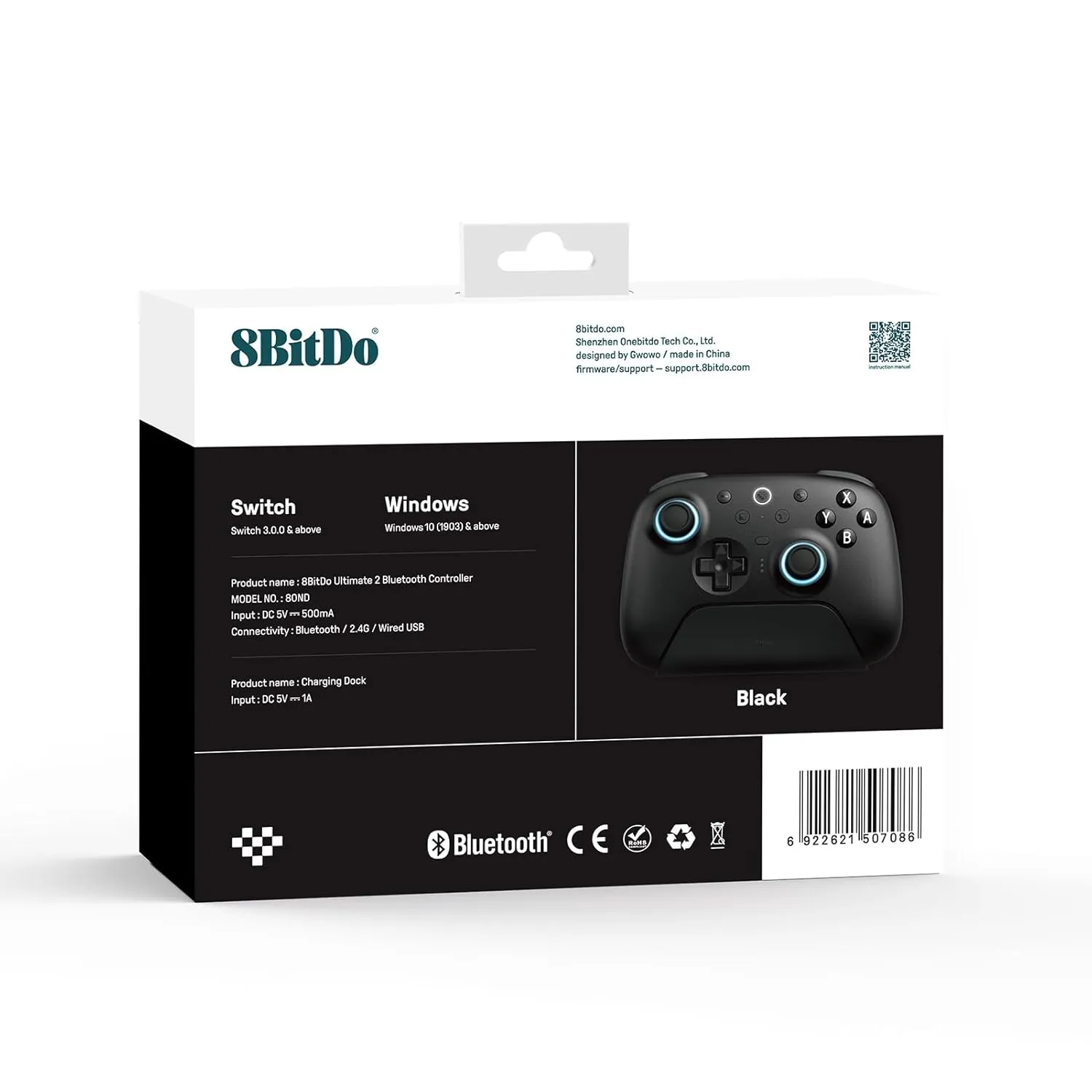 8BitDo Ultimate 2 Bluetooth Controller with TMR Joysticks for Switch, Windows PC, Gaming Controller with Switchable Hall Effect/Tactile Triggers, RGB Fire Ring, Charging Dock,Vibration and Motion control (Black, Ultimate 2 Bluetooth)