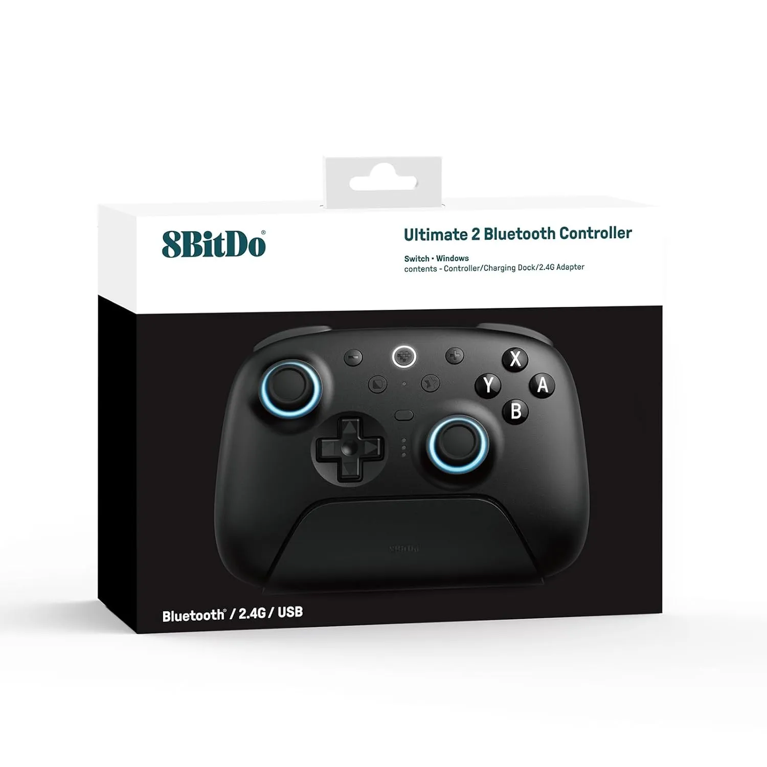 8BitDo Ultimate 2 Bluetooth Controller with TMR Joysticks for Switch, Windows PC, Gaming Controller with Switchable Hall Effect/Tactile Triggers, RGB Fire Ring, Charging Dock,Vibration and Motion control (Black, Ultimate 2 Bluetooth)