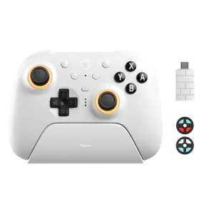 8BitDo Ultimate 2 Bluetooth Controller with TMR Joysticks for Switch, Windows PC, Gaming Controller with Switchable Hall Effect/Tactile Triggers, RGB Fire Ring, Charging Dock,Vibration and Motion control, White