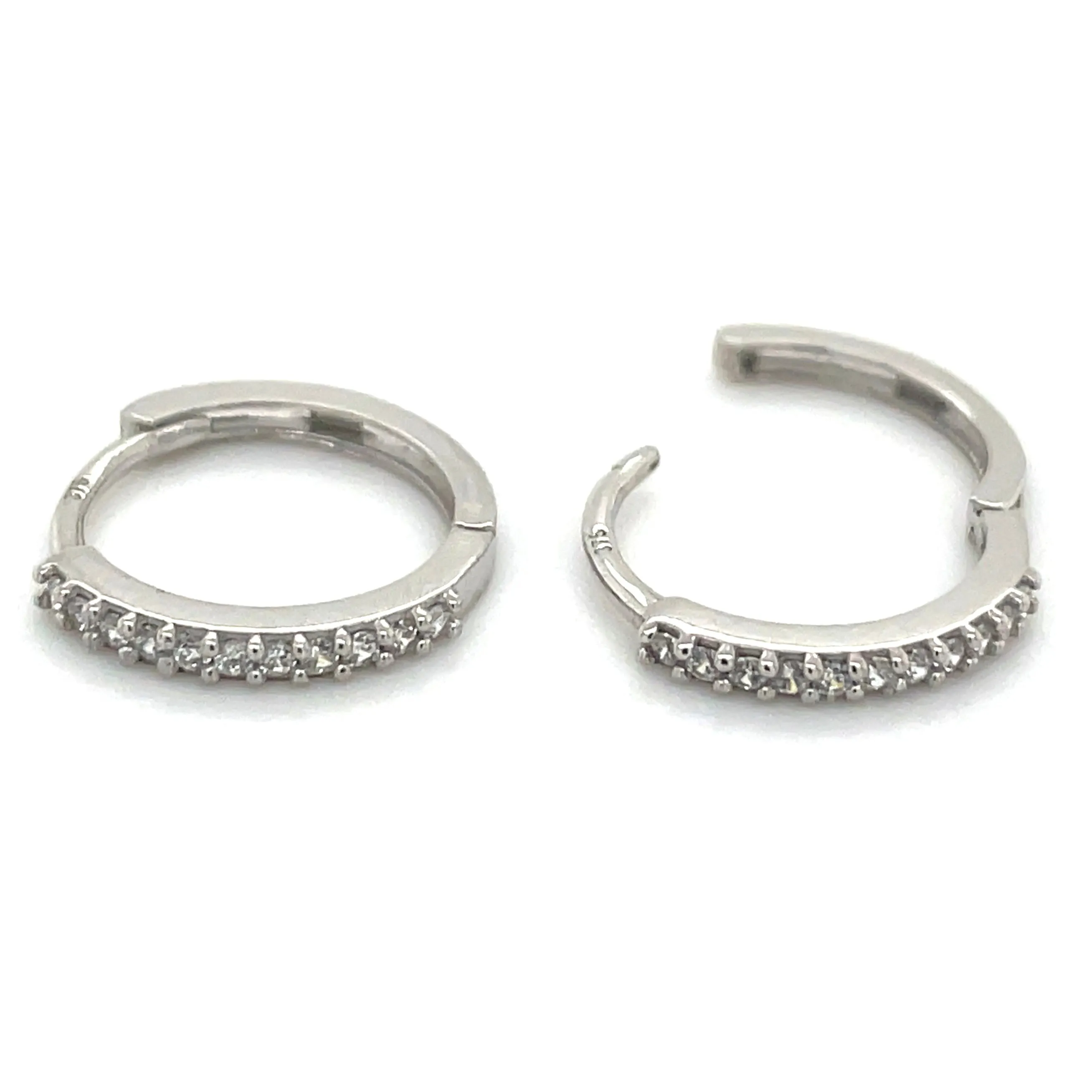 9ct White Gold Cz Set Clicker Hoop Earrings