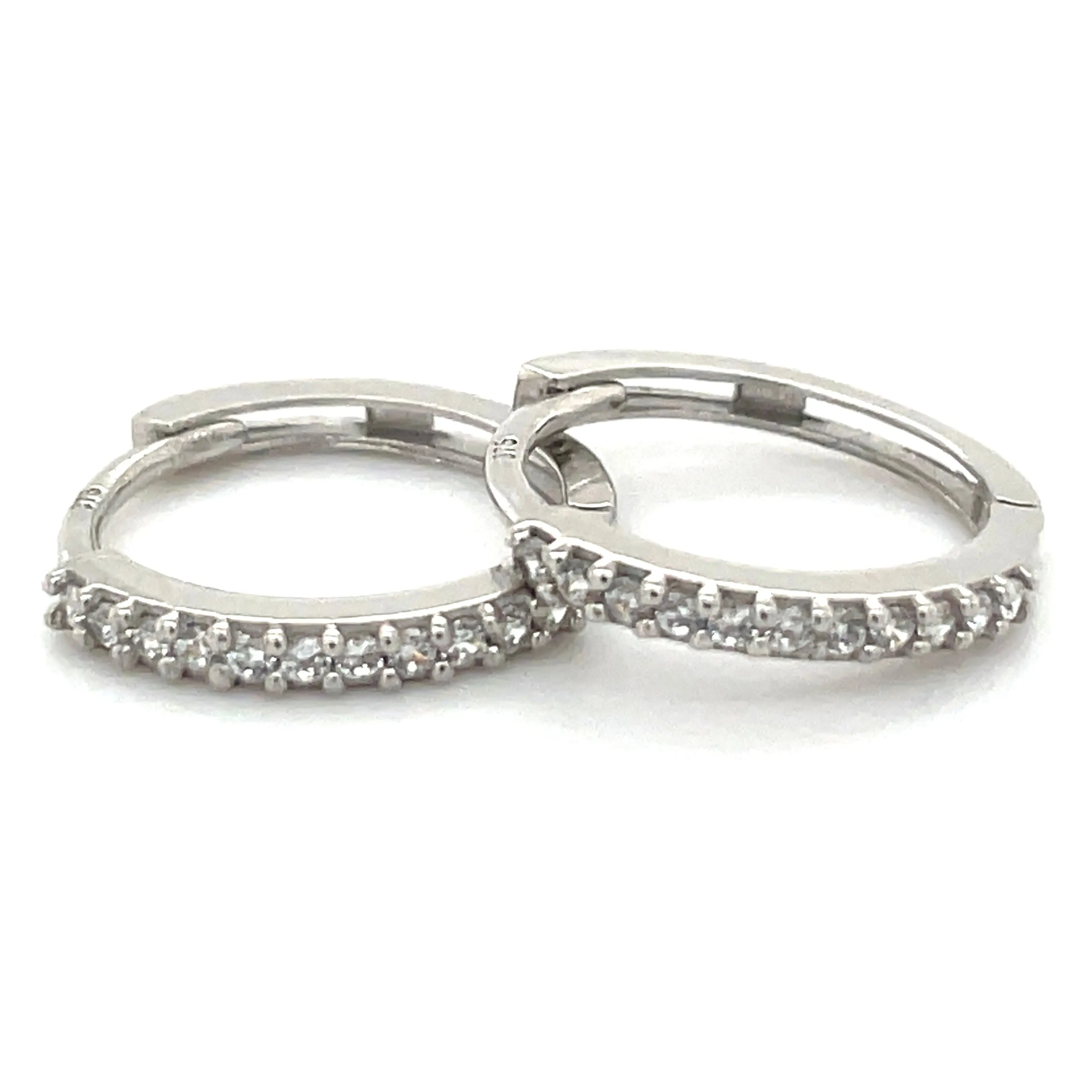 9ct White Gold Cz Set Clicker Hoop Earrings