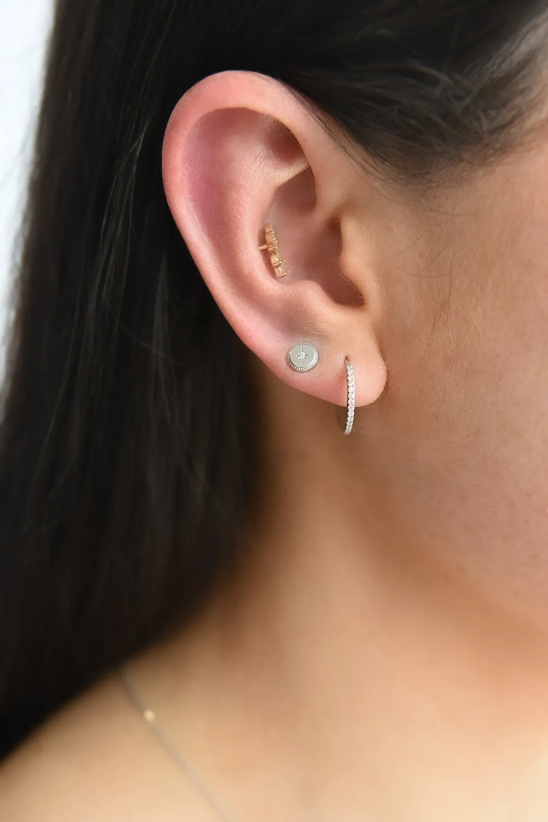 9ct White Gold Cz Set Clicker Hoop Earrings