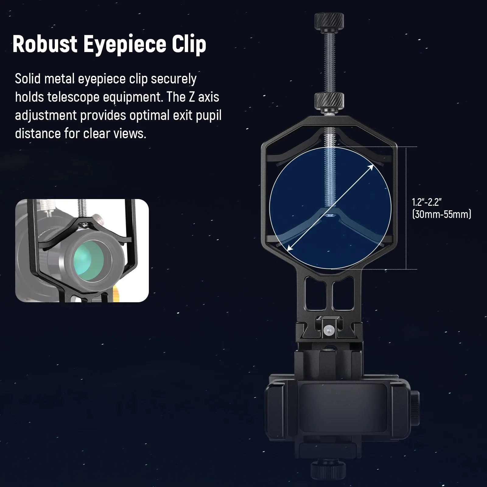 Adjustable 3 Axis Telescope Phone Mount for Spotting Scopes Anti Shake Metal Holder for Binoculars and Monoculars