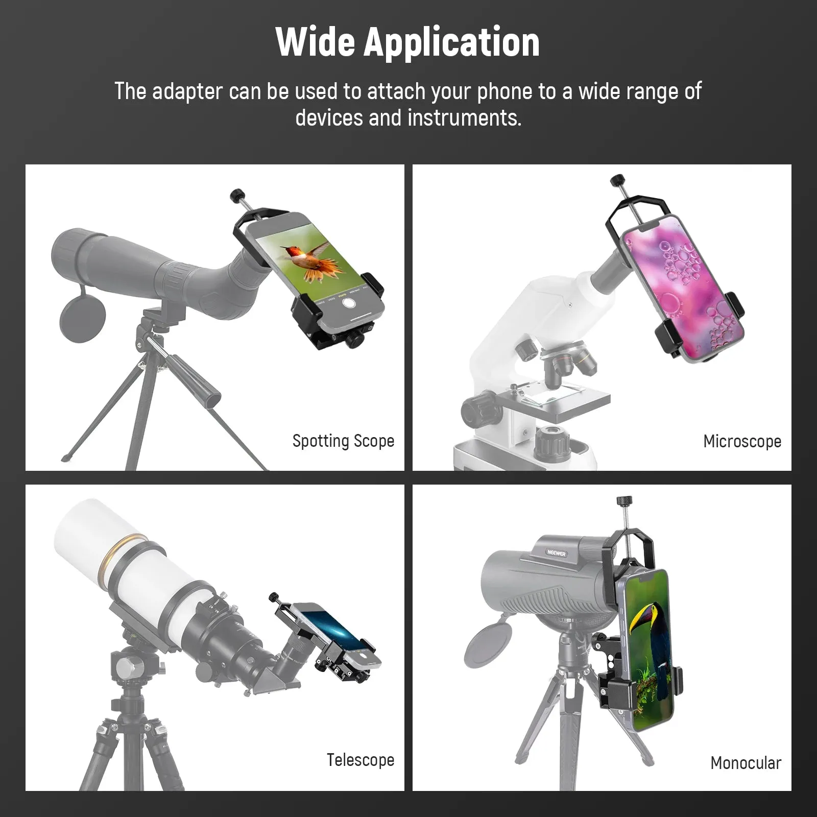 Adjustable 3 Axis Telescope Phone Mount for Spotting Scopes Anti Shake Metal Holder for Binoculars and Monoculars