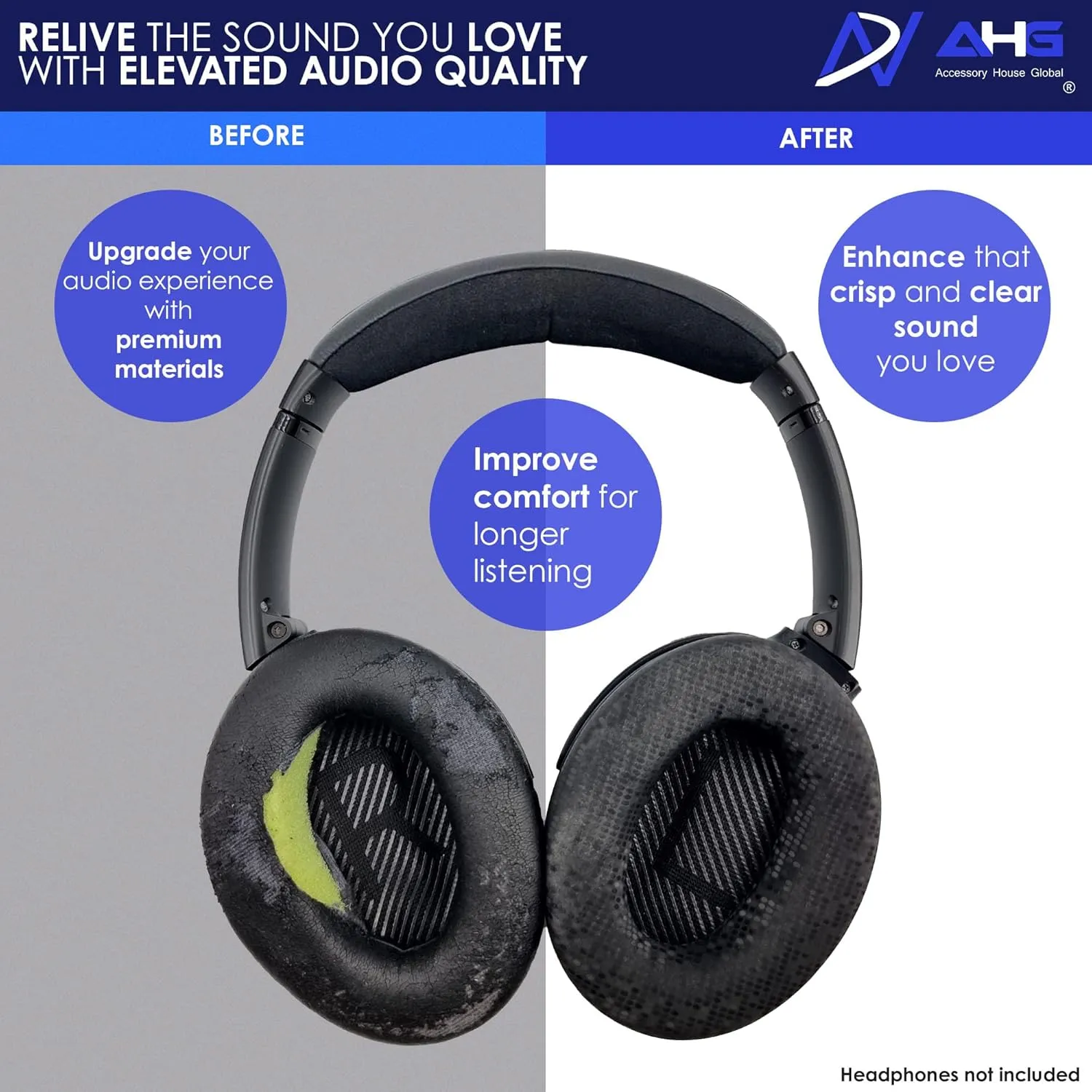 AHG Replacement Ear Pads for Bose QuietComfort 35 / QC35 / QC35 ii Headphones - Mosaic. Premium Protein Leather | Thick FlexiSoft Foam | Great Comfort