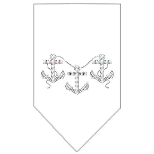 Anchors Rhinestone Bandana White Small