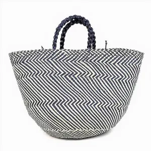 Artisanal Basket in Navy Zig Zag