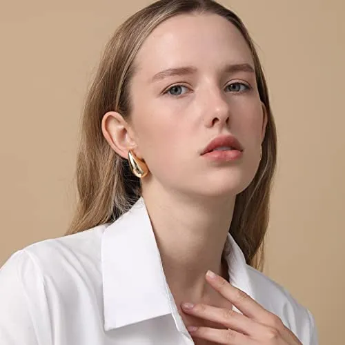 Ascona Earring Dupes Chunky Gold Hoop Earrings for Women Girl, Lightweight Drop Teardrop Dangle Earrings Fashion Trendy Tear Drop Hypoallergenic Jewelry (Gold)