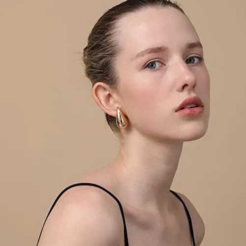 Ascona Earring Dupes Chunky Gold Hoop Earrings for Women Girl, Lightweight Drop Teardrop Dangle Earrings Fashion Trendy Tear Drop Hypoallergenic Jewelry (Gold)