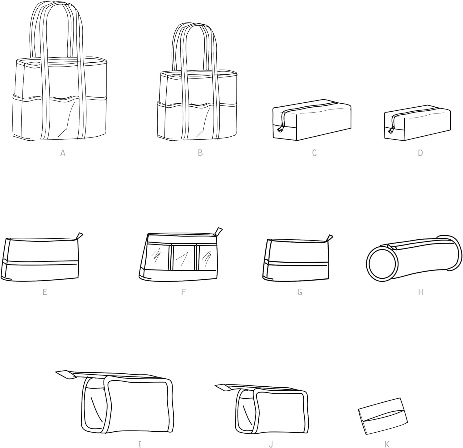 Assorted Cosmetic Tote Bag Packet, Code 9310 Sewing Pattern, One Size, White