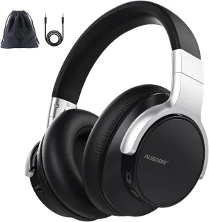 AUSDOM Bluetooth Noise Cancelling Headphones: E7 Wireless Over Ear ANC Headphones with Microphone, 50H Playtime, Hi-Fi Sound, USB C Charge, Comfortable Earpads for Travel Work Adults, Sliver Black