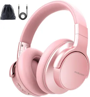 AUSDOM E7 Bluetooth 5.0 Active Noise Cancelling Headphones, Wireless Over Ear ANC with Microphone, Hi-Fi Stereo Sound, 50H Playtime, Comfortable Earpads for Travel Work TV Phones, Rose Gold