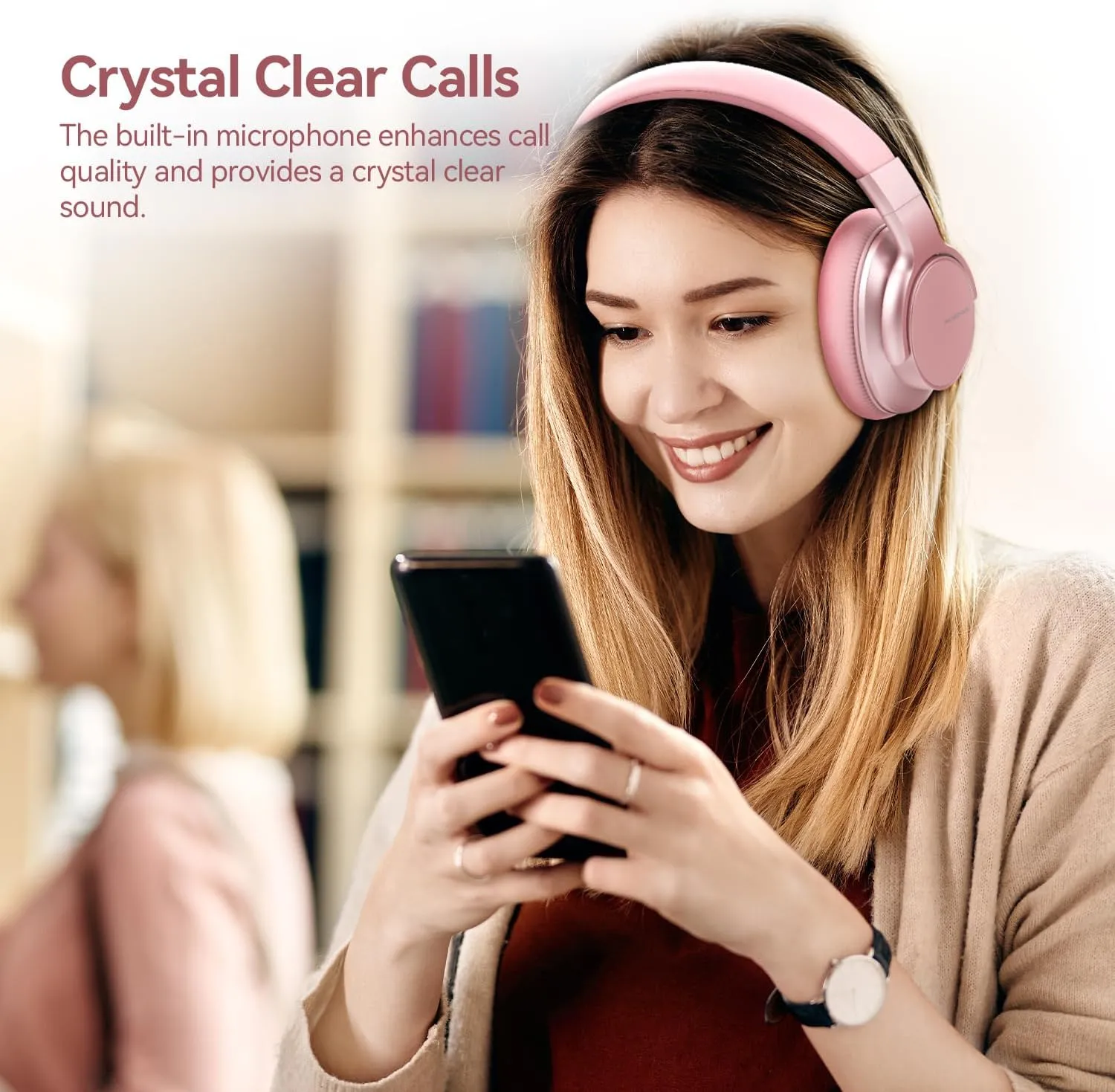 AUSDOM E7 Bluetooth 5.0 Active Noise Cancelling Headphones, Wireless Over Ear ANC with Microphone, Hi-Fi Stereo Sound, 50H Playtime, Comfortable Earpads for Travel Work TV Phones, Rose Gold