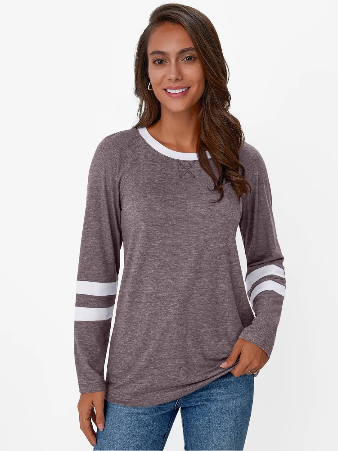 AUTOMET Womens Long Sleeve Shirts Color Block Casual Crewneck Tops Tshirt Basic Tee Fall Fashion Clothes Trendy Outfits