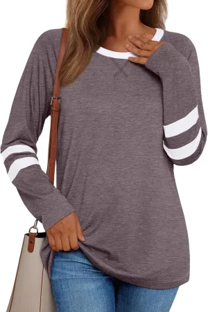 AUTOMET Womens Long Sleeve Shirts Color Block Casual Crewneck Tops Tshirt Basic Tee Fall Fashion Clothes Trendy Outfits