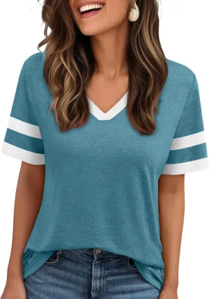 AUTOMET Women's Short Sleeve V Neck T Shirts Trendy Casual Spring Tops Summer Fashion Tees Basic Clothes
