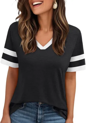 AUTOMET Women's Short Sleeve V Neck T Shirts Trendy Casual Spring Tops Summer Fashion Tees Basic Clothes