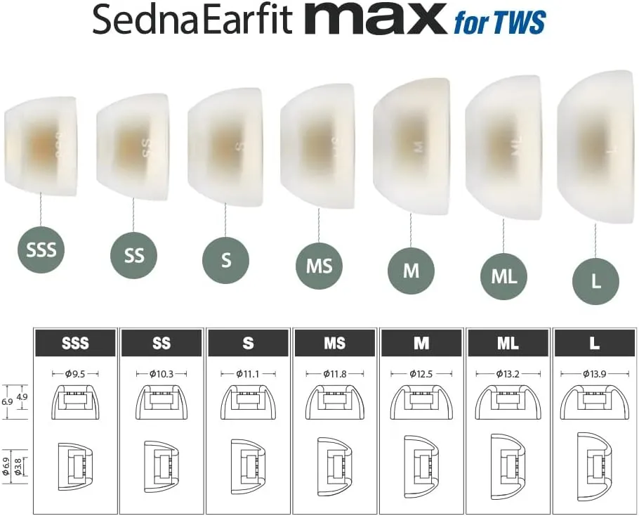 AZLA SednaEarfit MAX for TWS (Size L) 2Pairs - Replacement Earbud Tips - Eartips for Noise Cancelling Headphones Compatible with Galaxy Buds 2/Airpods Pro/Power Beats Pro/Skullcandy
