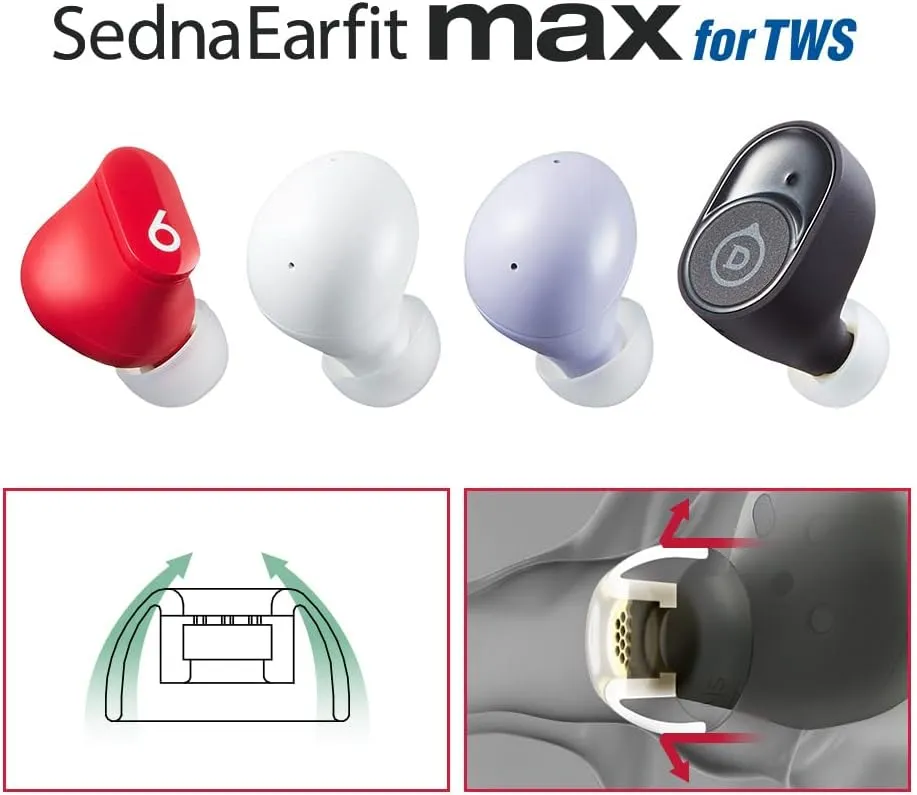 AZLA SednaEarfit MAX for TWS (Size L) 2Pairs - Replacement Earbud Tips - Eartips for Noise Cancelling Headphones Compatible with Galaxy Buds 2/Airpods Pro/Power Beats Pro/Skullcandy