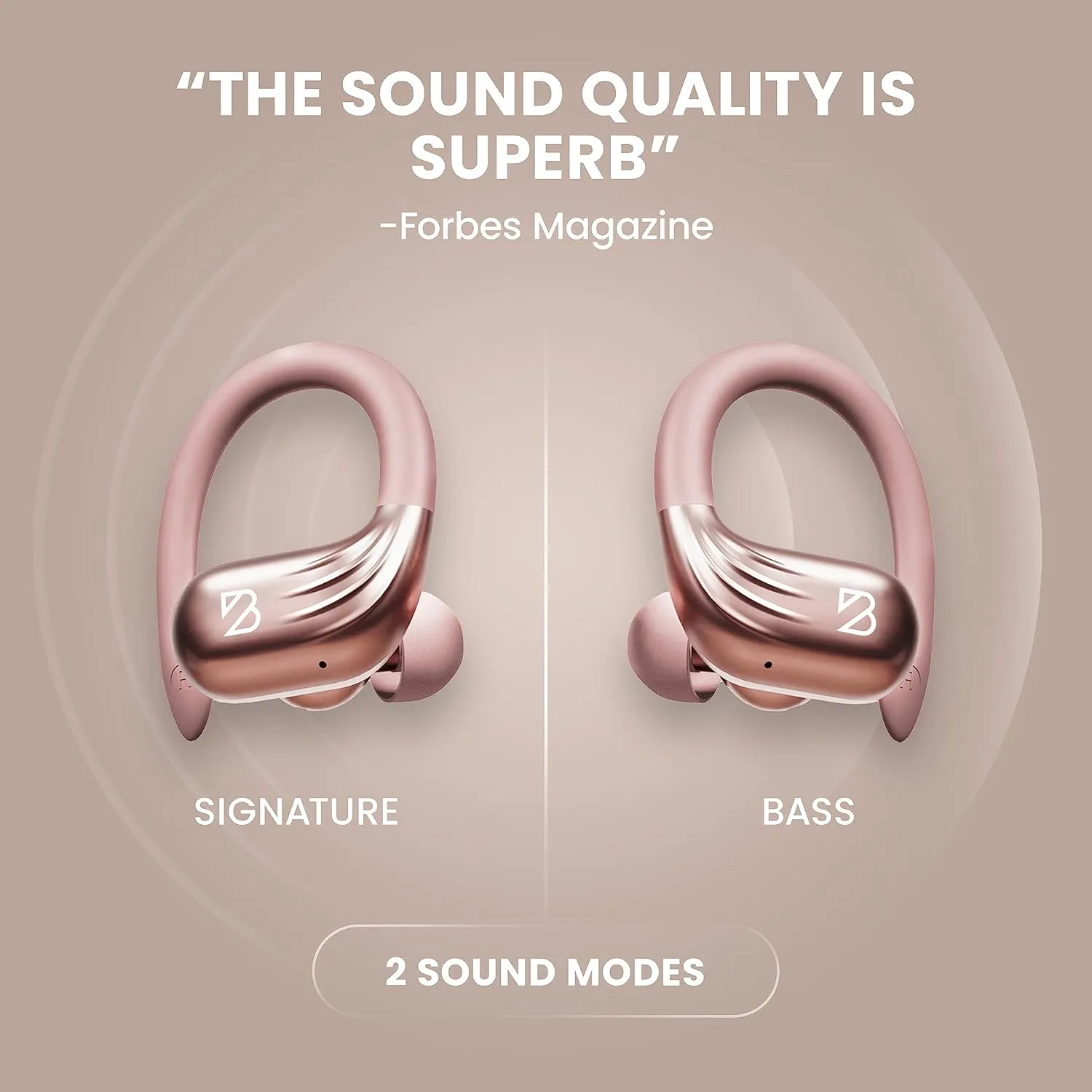 Back Bay Audio Runner 60 - Rose Gold Wireless Running Earbuds, 80 Hour Battery Life, Over The Ear Earbuds with EarHooks