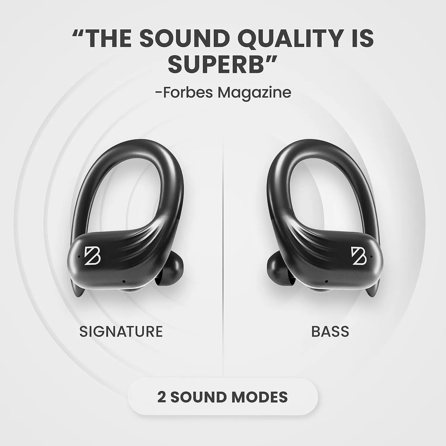 Back Bay Audio Runner 60 Wireless Running Earbuds, 80 Hour Long Battery Life Over The Ear Earbuds with EarHooks, Wrap Around Earphones Wireless Bluetooth Earbuds with Microphone, in Ear Headphones