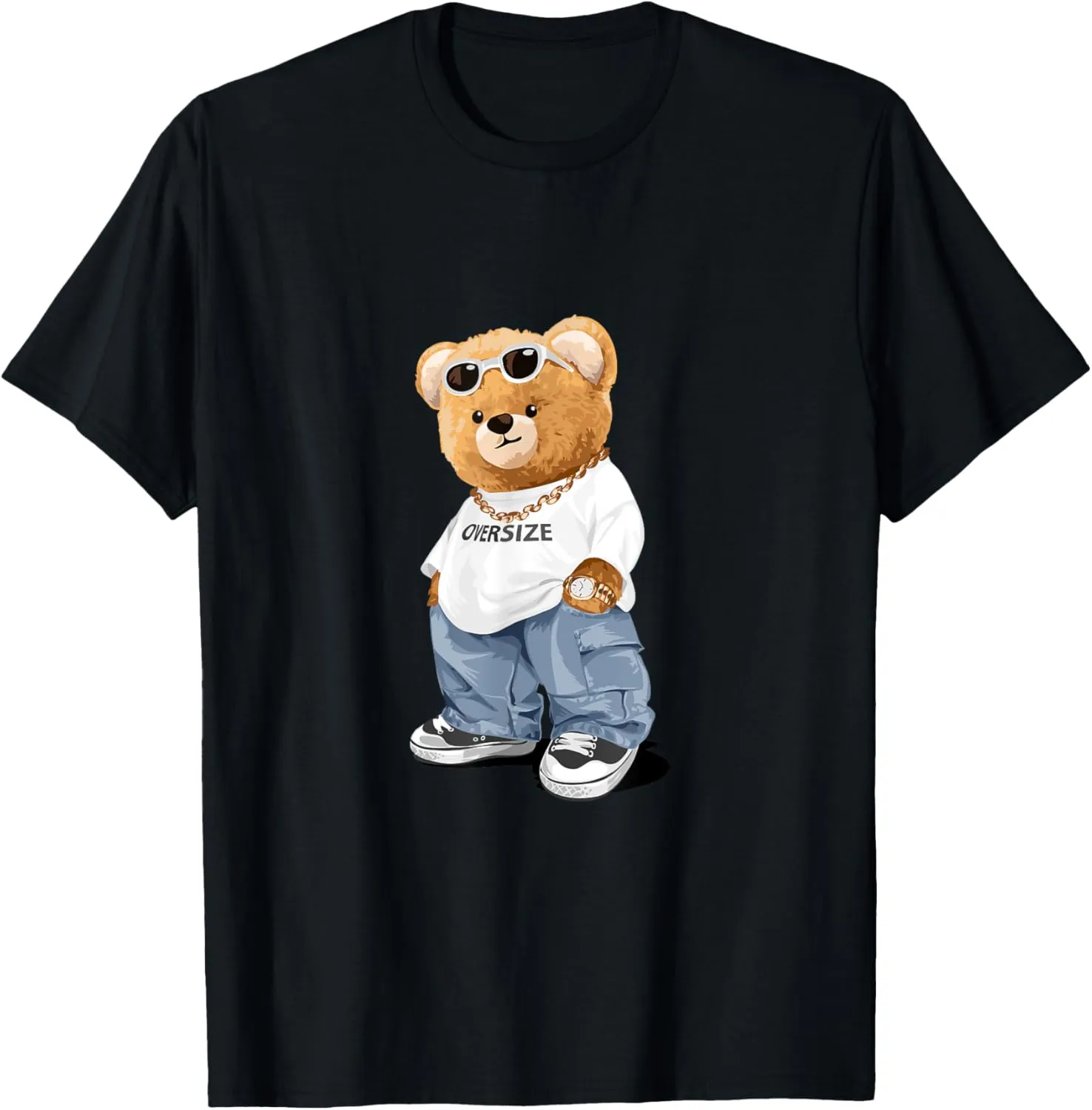 Bahaa's Tee Unisex-Adults Kids Oversize Teddy Bear Graphic Designs T-Shirt Black Short Sleeve Cotton Blend Casual Cartoon Winter All Ages 1 Count 0 Pockets Unique Graphic Design Blended Fabric