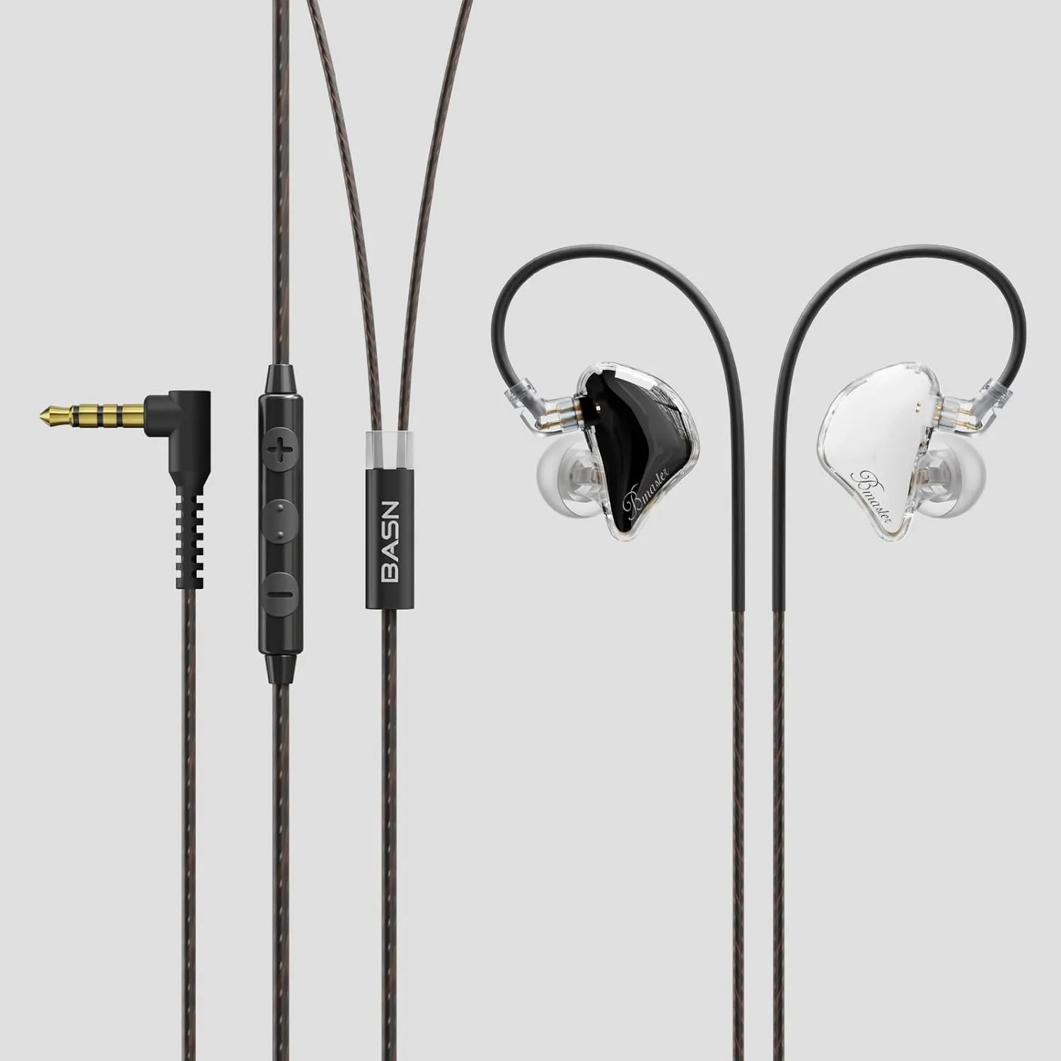 BASN Bmaster Triple Driver in-Ear Monitors Headphones with Powerful Deep Bass, HiFi Stereo IEM Earphones with Upgraded Detachable 2-Pin Cables for Musicians (White/Black, 2-Pin)