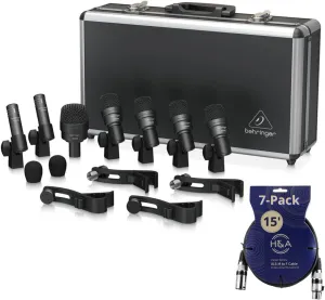 Behringer BC1200 Professional 7-Piece Drum Microphone Set for Studio and Live Applications Bundle with 7-Pack H&A 15-Foot XLR Cables