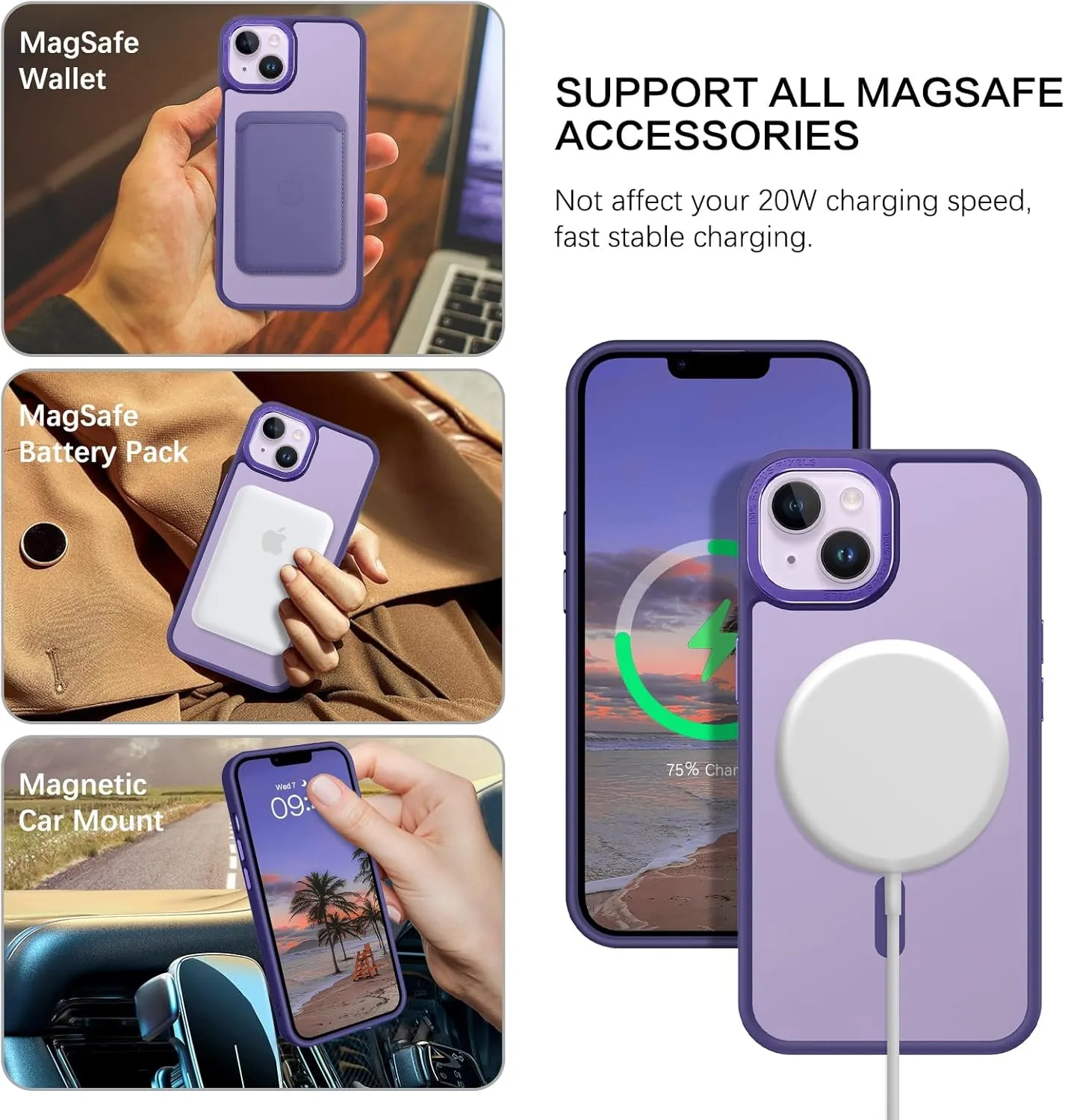 BENTOBEN Magnetic for iPhone 13 Case & iPhone 14 Case [Compatible with Magsafe] Translucent Matte Phone Case iPhone 13/14 Slim Shockproof Women Men Protective Cover for iPhone 13/14 6.1", Dark Purple